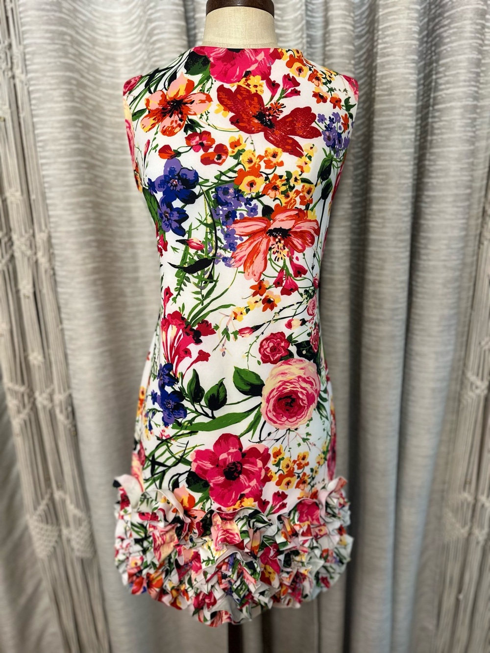 Donna Ricco New York Floral Ruffle Hem Sheath Dress Size 8 Garden Party Spring